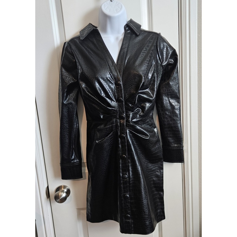 Veronica Beard Echo Faux‎ Croc-Effect Leather Mini Skirt Dress Sz 0 black